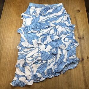 Walter Baker Vera Skirt Blue Paradise Palm Asymmetrical Ruffled Hem Women's 0